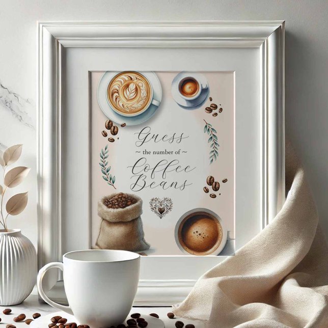 Poster Symbole Love Is Breve Fête des mariées Games (love is brewing bridal shower games guess the number of coffee beans sign)