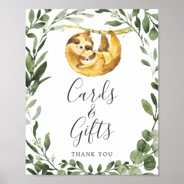 Poster Symbole Maman Baby Sloth Baby shower Cartes et cad (Devant)