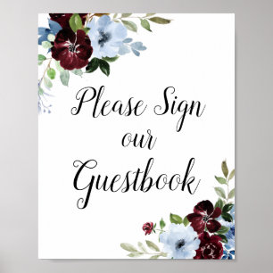 Poster Symbole mariage à fleurs bleu outremer