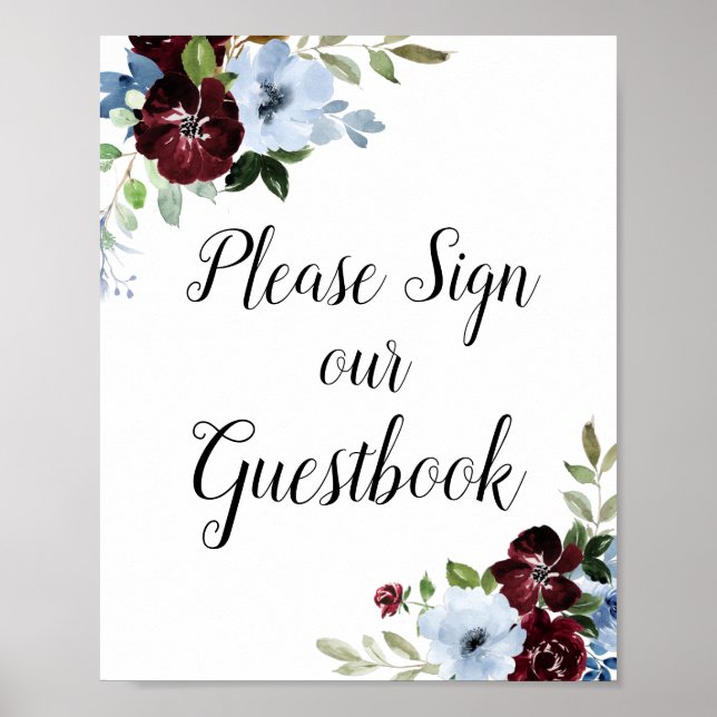 Poster Symbole mariage à fleurs bleu outremer (Devant)