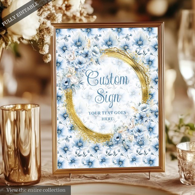 Poster Symbole Mariage Aquarelle Pastel Blue Gold (Stylish Watercolor Pastel Blue Gold Wedding Sign)