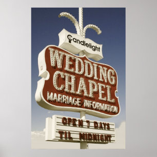 Poster Symbole mariage Chapelle Retro Neon