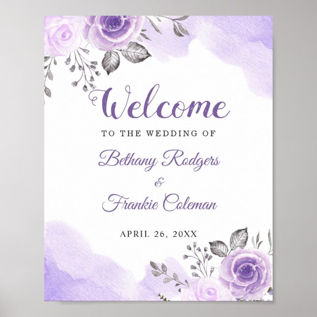 Poster SYMBOLE Mariage Chic Pastel Purple Aquarelle Flora (Devant)