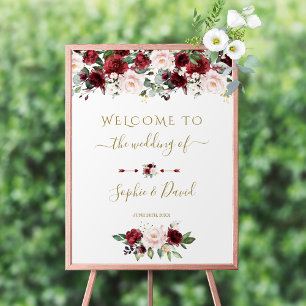 Poster Symbole Mariage d'accueil fleuri rose Bourgogne