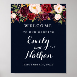 Poster SYMBOLE Mariage D'ACCUEIL Rustique Bourgogne Marin