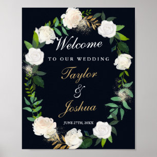 Poster SYMBOLE Mariage D'ACCUEIL Wreath Floral Marine