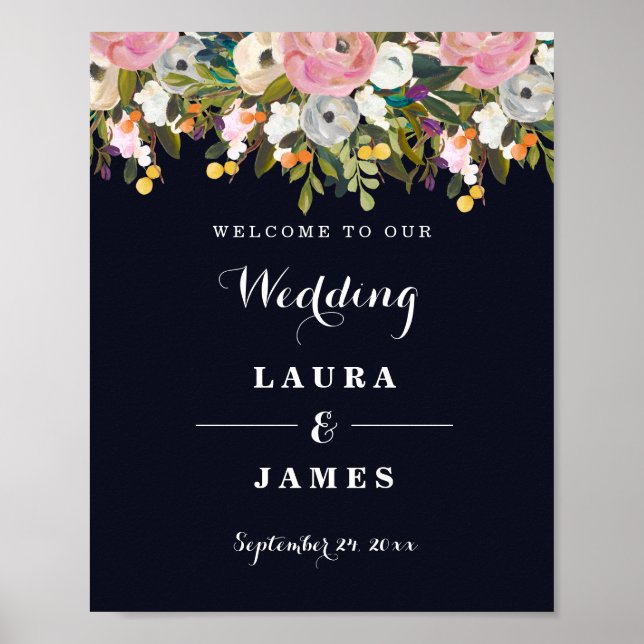Poster SYMBOLE Mariage DE BIENVENUE Fleur botanique marin (Devant)