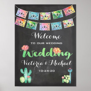 Poster Symbole Mariage de la bannière cactus d'aquarelle 