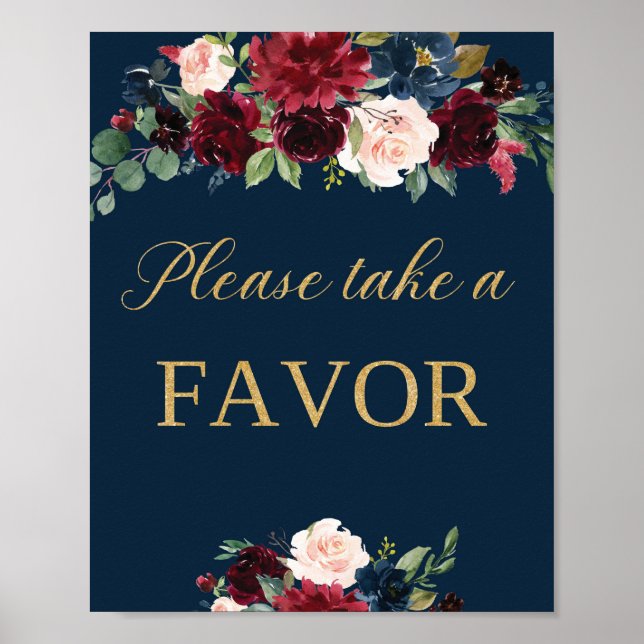 Poster Symbole mariage de la marine floral bordeaux (Devant)