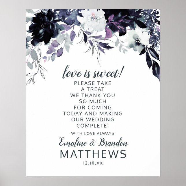 Poster SYMBOLE Mariage DE TRAITEMENT SUCRÉ L'AMOUR Floral (Devant)