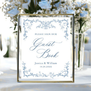 Poster SYMBOLE Mariage DU LIVRE D'HÔTE Bleu ORNÉ Victorie