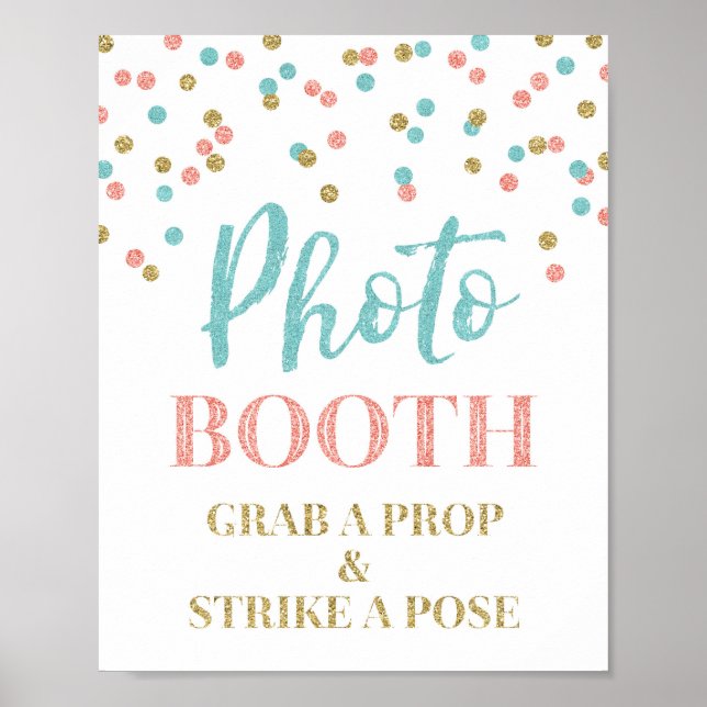 Poster Symbole Mariage du stand or Coral Turquoise Confet (Devant)