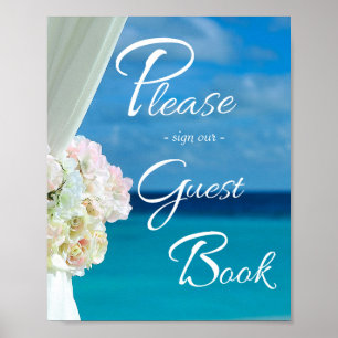 Poster SYMBOLE Mariage Élégant Floral Ocean Beach Summer
