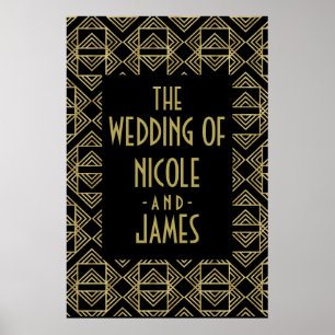 Poster Symbole Mariage en verre rétroactif Gold & Black A