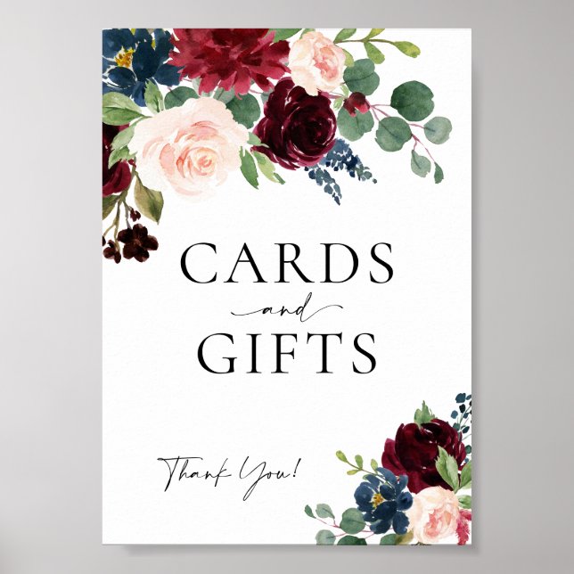 Poster Symbole Mariage Floral Bourgogne Boho (Devant)