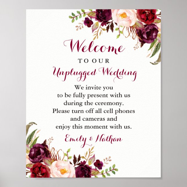 Poster SYMBOLE Mariage Floral Bourgogne débranché (Devant)