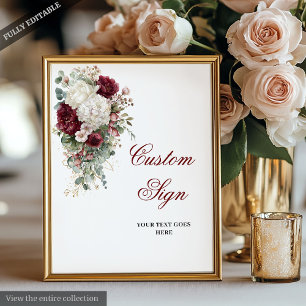 Poster SYMBOLE Mariage Floral Élégant Boho Burgundy Blanc
