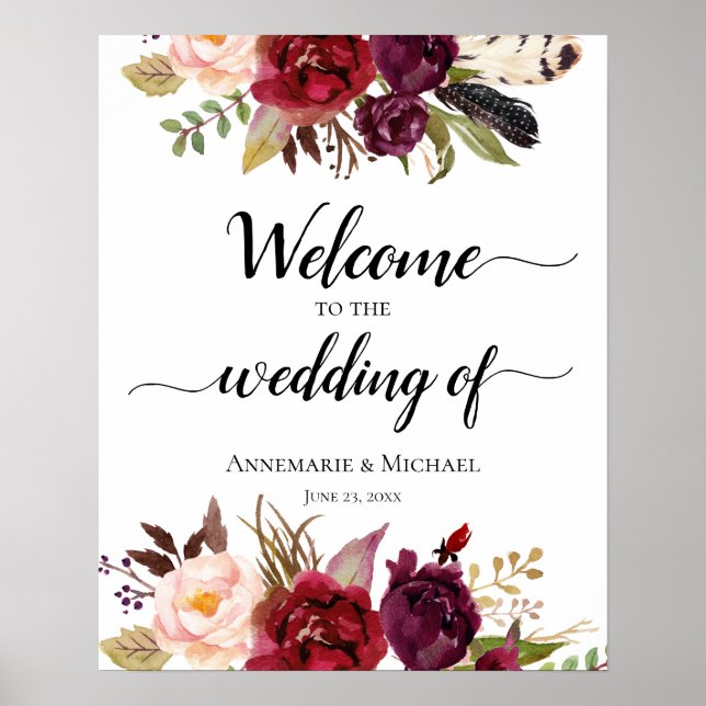 Poster SYMBOLE Mariage Floral Marsala Boho (Devant)