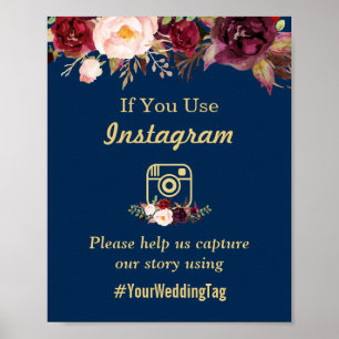 Poster SYMBOLE Mariage Instagram bleu de la marine de Bou