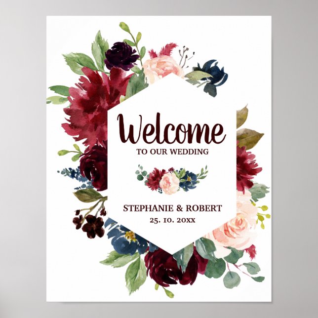 Poster SYMBOLE Mariage Rustique Boho de la Marine Rouge d (Devant)