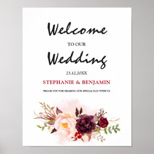 Poster SYMBOLE Mariage Rustique Boho Rouge Bourgogne