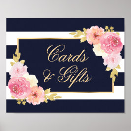 Poster Symbole Marine bleu rose floral Cartes de mariage 