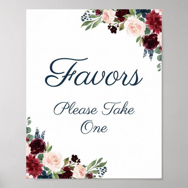Poster Symbole Marine Marsala Floral Faveurs Mariage (Devant)