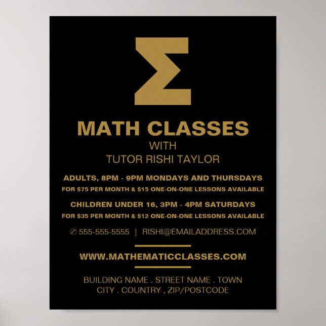 Poster Symbole mathématique Sigma, classes mathématiques  (Devant)