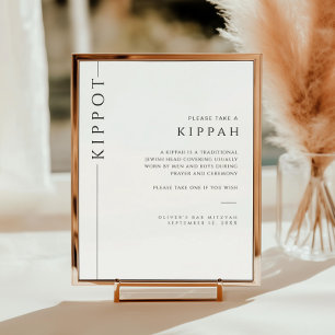 Poster Symbole moderne de bar noir et blanc Mitzvah Kippa