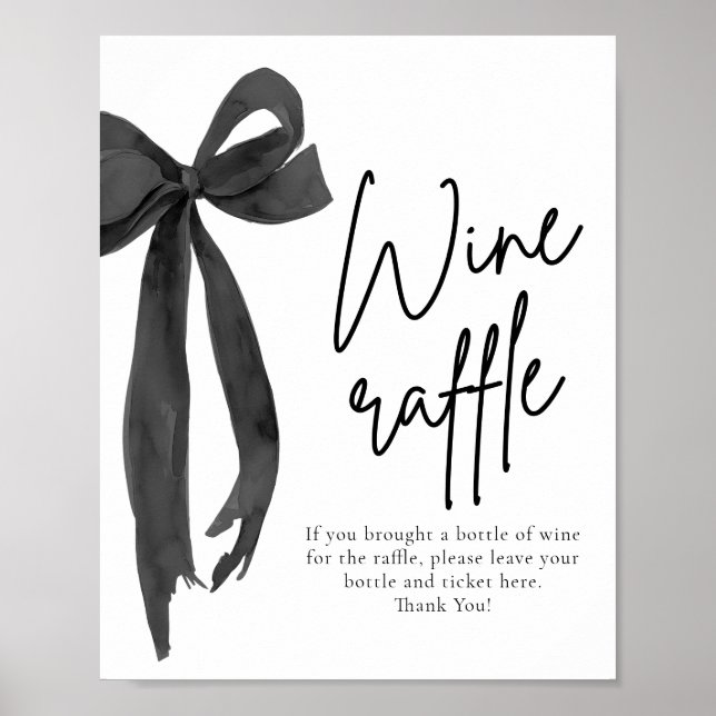 Poster Symbole moderne élégant Black Bow Wine Raffle jeu (Devant)