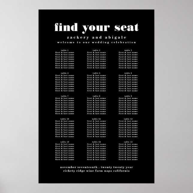 Poster Symbole moderne Gras noir Mariage blanc Sièges (Devant)
