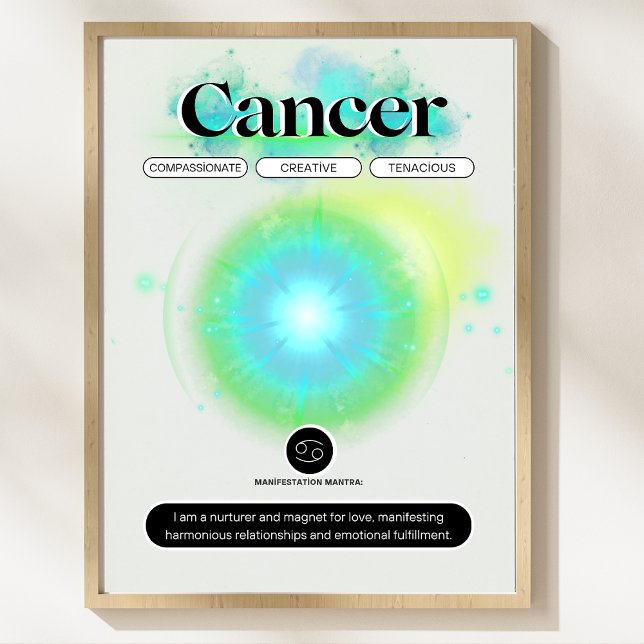 Poster Symbole moderne Zodiaque Cancer Quote d'eau Élémen (cancer zodiac, zodiac sign, astrology art, spiritual zodiac, cosmic design, horoscope cancer,)