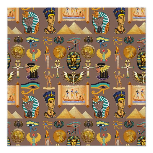 Poster Symbole Motif égyptien Hiéroglyphique antique (Devant)