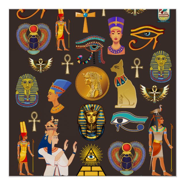 Poster Symbole Motif égyptien Hiéroglyphique antique (Devant)