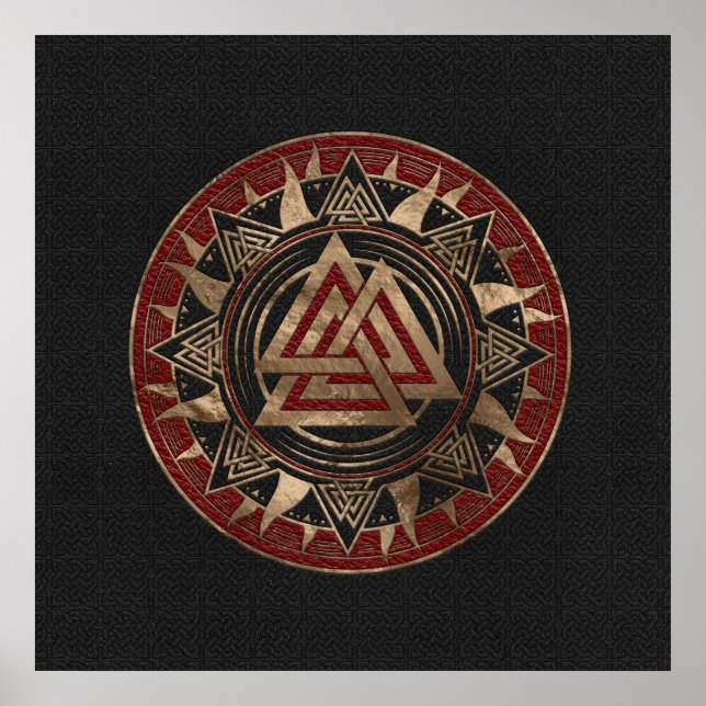 Poster Symbole noix Noir et Rouge Cuir et or (Devant)