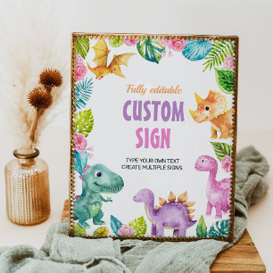 Poster Symbole personnalisé fille Dinosaures fête d'anniv