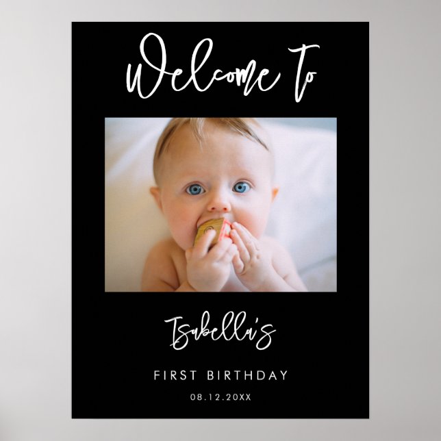 Poster Symbole photo de bienvenue contemporain noir (Devant)