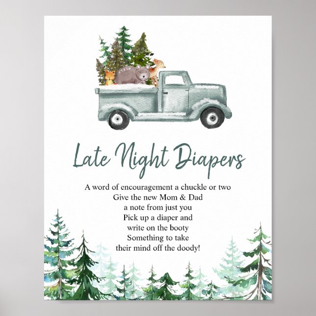 Poster Symbole Pine Trees Woodland Late Night Diapés (Devant)