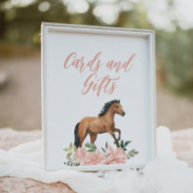 Symbole Pink Floral Horse Cartes d'anniversaire et