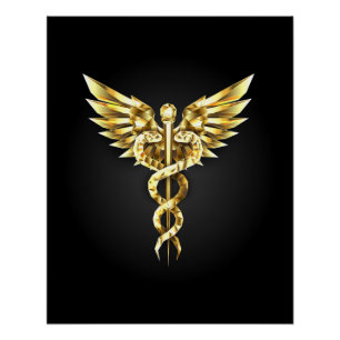 Poster Symbole Polygonal Or Caduceus
