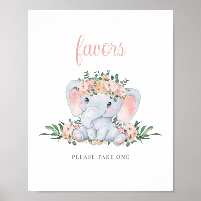 Poster Symbole rose joli Eléphant Fille Baby shower Faveu (Devant)