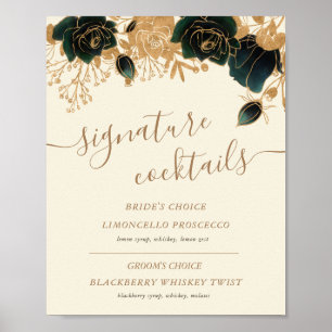 Poster Symbole rose vert or Aquarelle