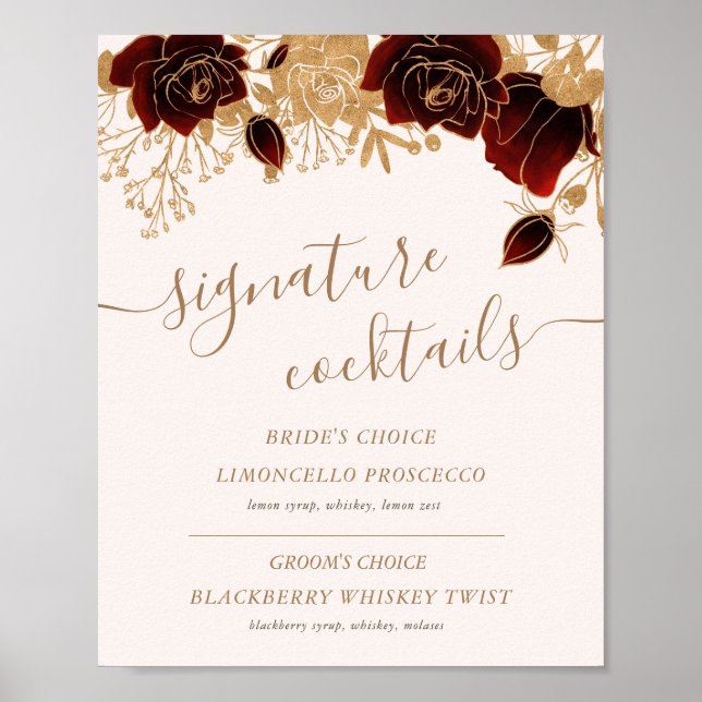 Poster Symbole rose Watercolor Gold burgundy (Devant)