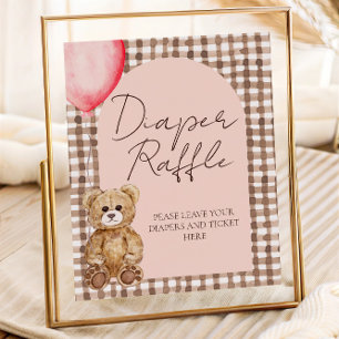 Poster Symbole rouge de l'ours en peluche rose