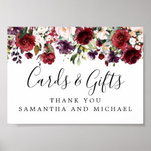 Poster Symbole rouge rose floral cartes de mariage et cad