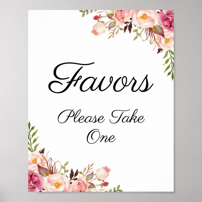 Poster Symbole Rustique rose floral Faveurs mariage (Devant)