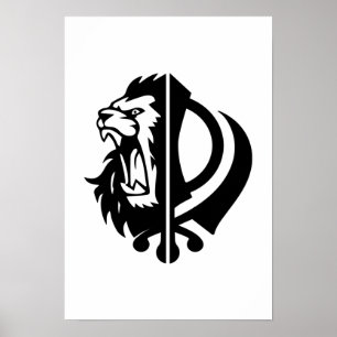 Poster Symbole sikh khanda avec demi-tête de lion