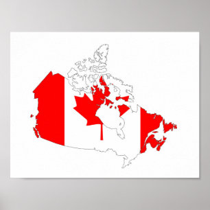 Poster symbole silhouette de la carte du drapeau du canad