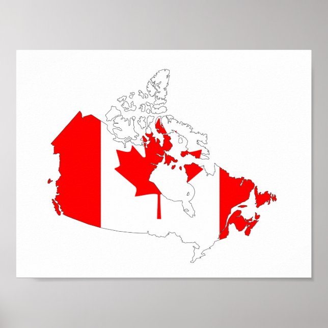 Poster symbole silhouette de la carte du drapeau du canad (Devant)