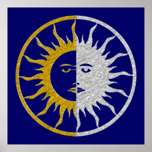 Poster Symbole SUN & MOON - or argent